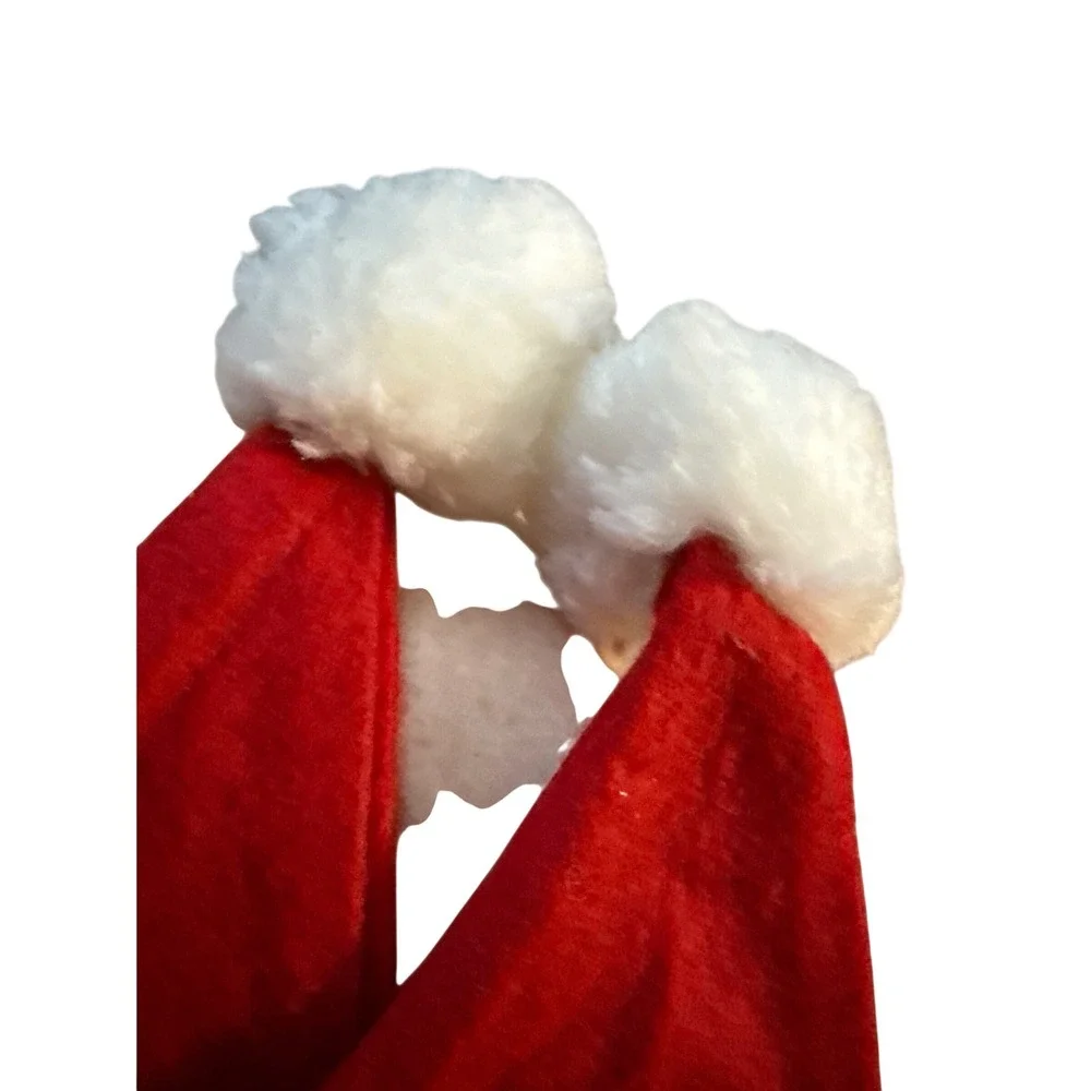 Set of 3 Red Plush Santa Hats White Faux Fur Trim Christmas Holiday Accessory